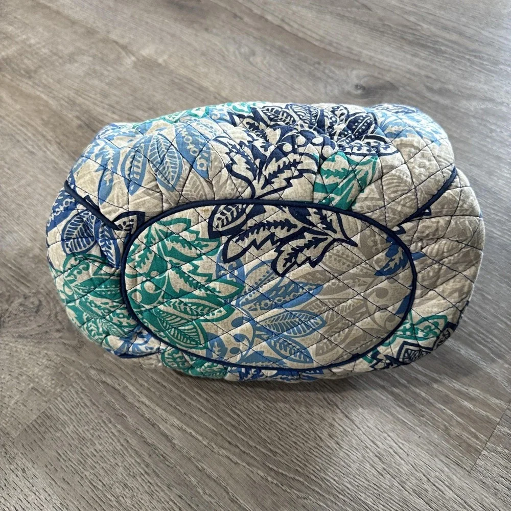 Vera Bradley Shoulder Bag Womens Medium Blue Green Floral Quilted Cotton Zip Top